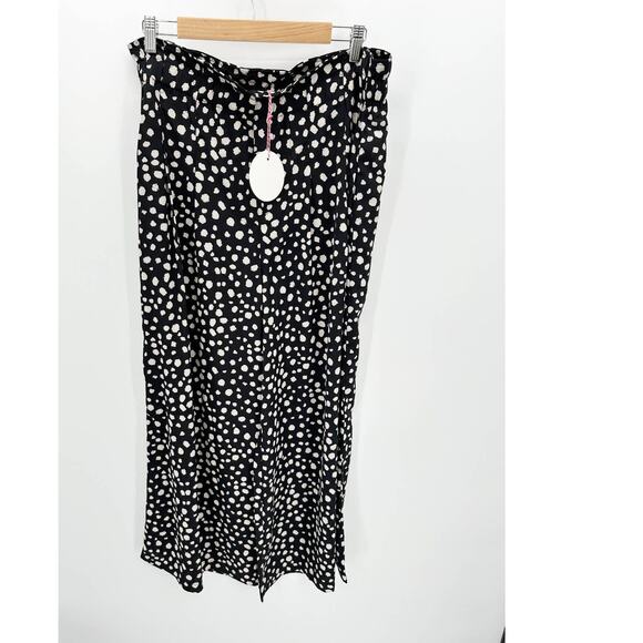 Umgee Black Cream Polka Dot High waisted Pants Size L Wide Leg NWT Teacher - Picture 1 of 10